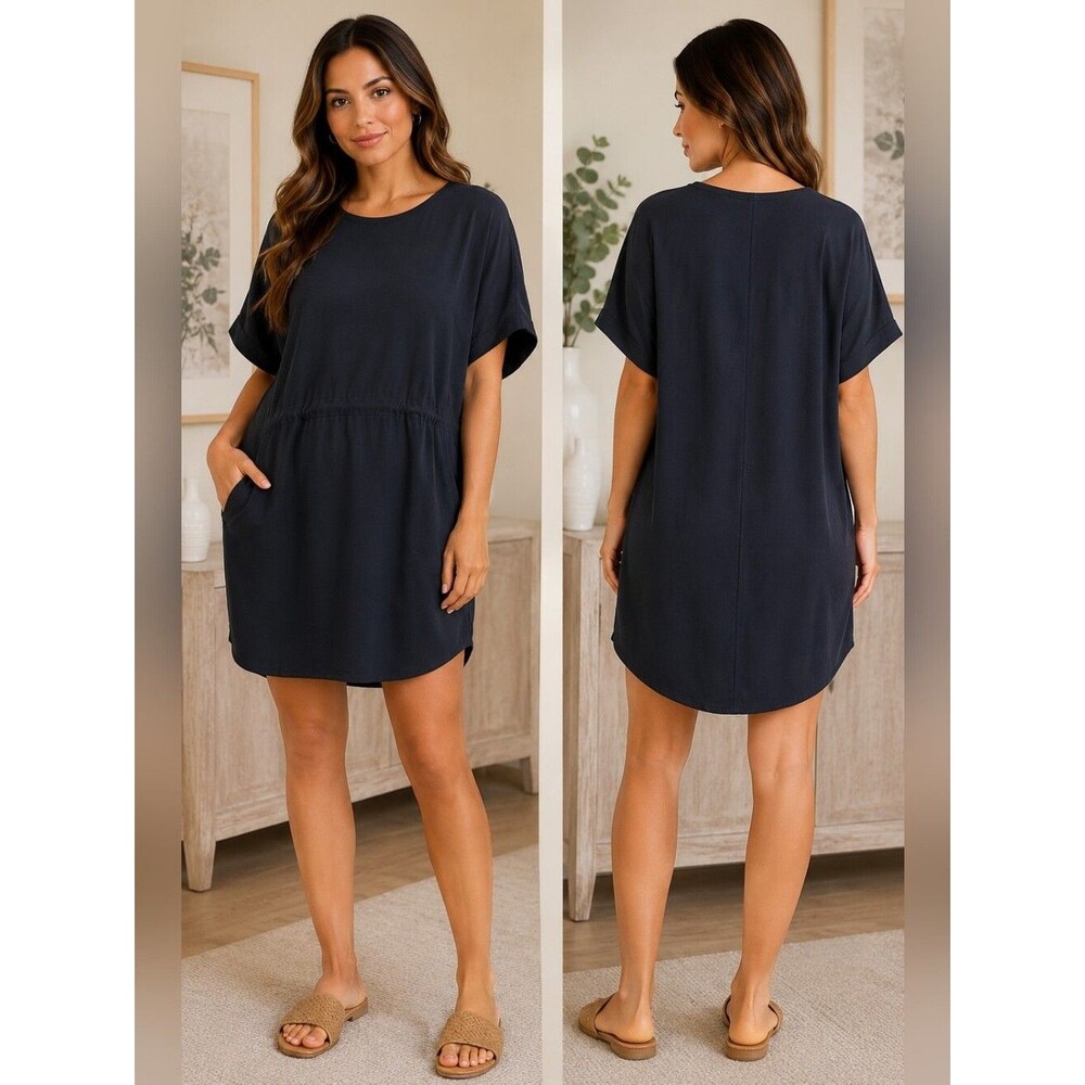 COS Navy Oversized Shift Dress Lagenlook Scandinavian Boxy Tunic Size S Cotton
